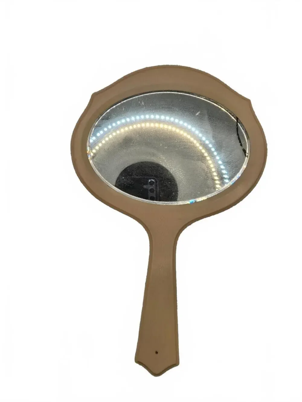 Vintage Celluloid Handheld Oval Mirror with Handle